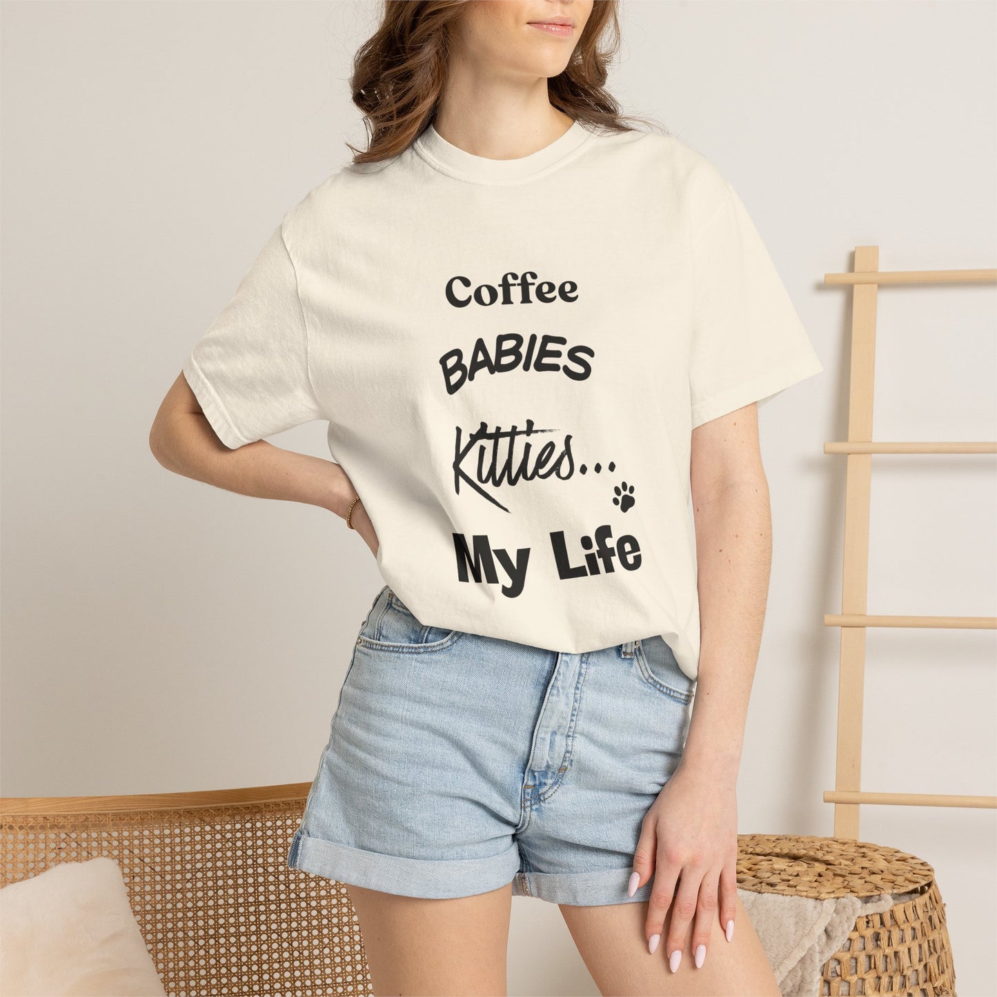 Cat Lover T‑Shirt – "Coffee, Babies, Kitties... My Life" Graphic Tee