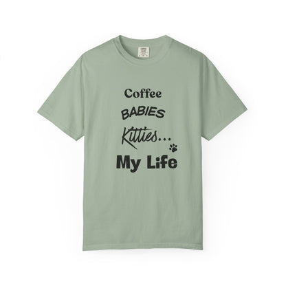 Cat Lover T‑Shirt – "Coffee, Babies, Kitties... My Life" Graphic Tee
