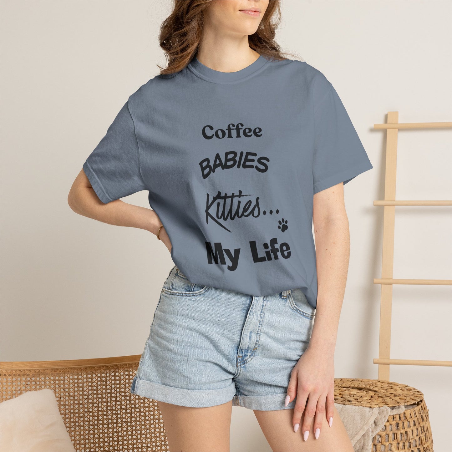 Cat Lover T‑Shirt – "Coffee, Babies, Kitties... My Life" Graphic Tee