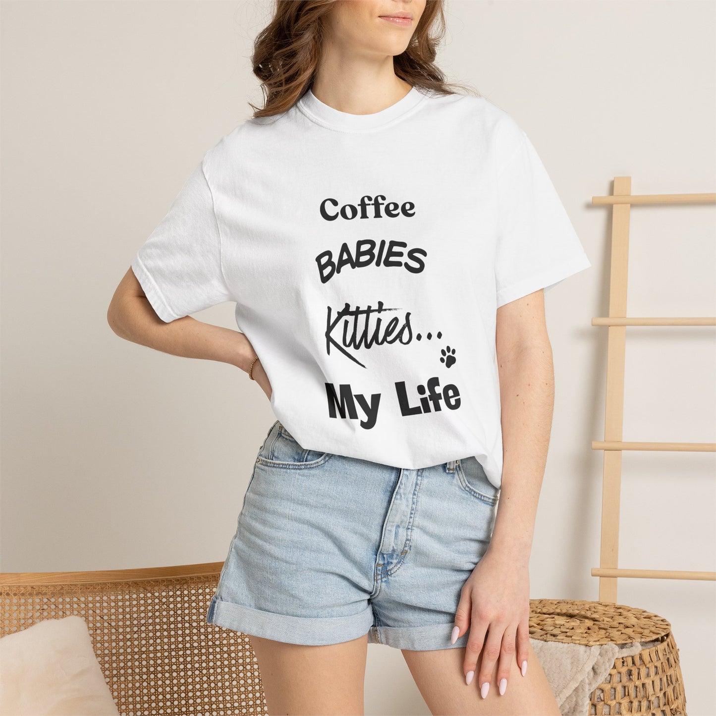 Cat Lover T‑Shirt – "Coffee, Babies, Kitties... My Life" Graphic Tee