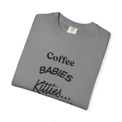 Cat Lover T‑Shirt – "Coffee, Babies, Kitties... My Life" Graphic Tee