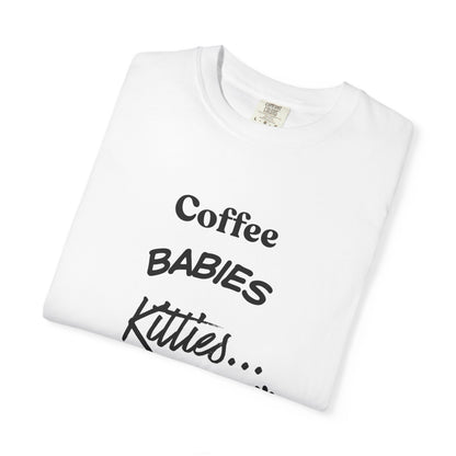 Cat Lover T‑Shirt – "Coffee, Babies, Kitties... My Life" Graphic Tee