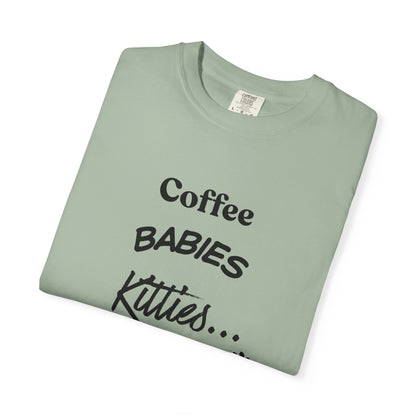 Cat Lover T‑Shirt – "Coffee, Babies, Kitties... My Life" Graphic Tee